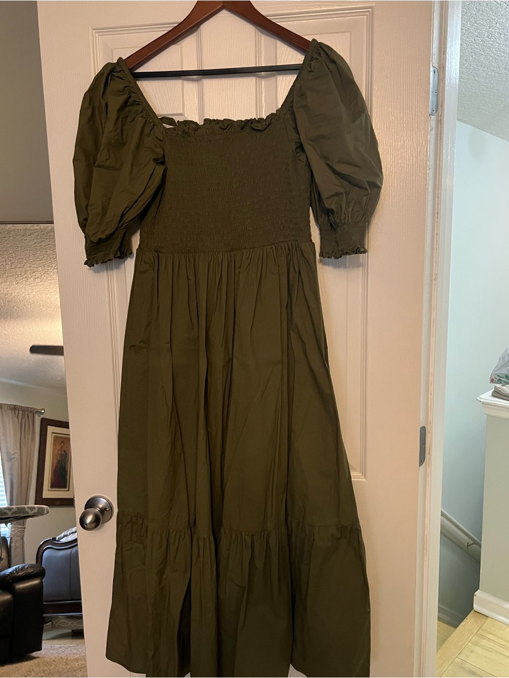 INC International Concepts Olive Green Puff-Sleeve Maxi Dress